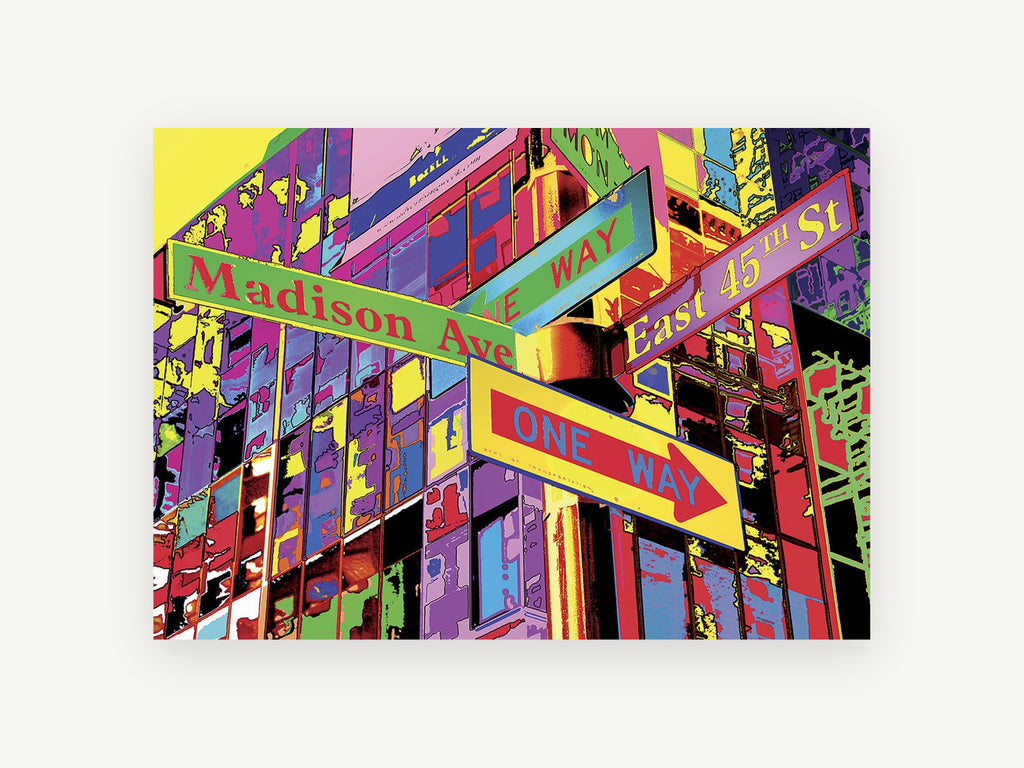 Madison Avenue Pop, madison ave street signs pop art, city canvas wall art print, front view