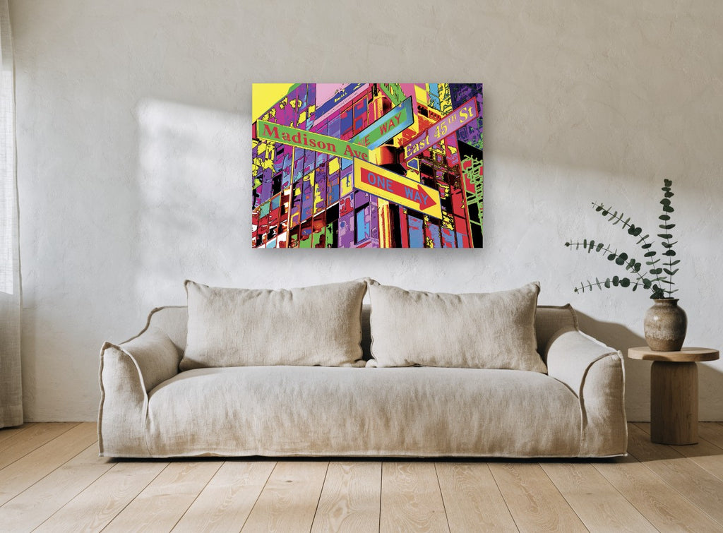Madison Avenue Pop city canvas print on the wall of a living room
