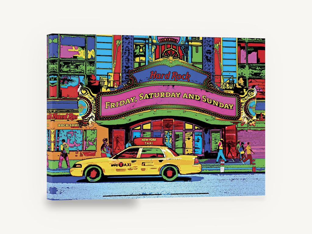 Neon Taxi Marquee, new york taxi pop art cityscape, kitchen canvas wall art print ready to hang