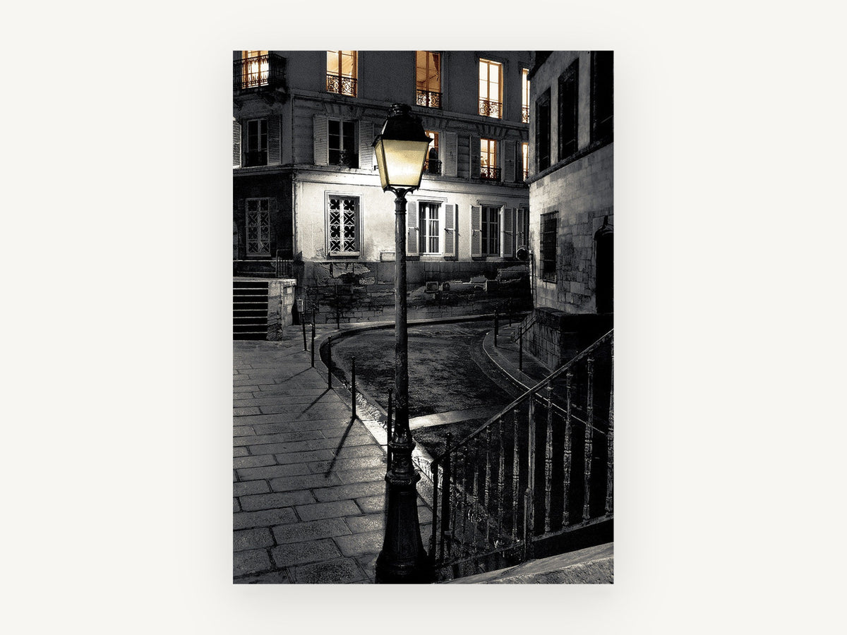Lamplit Corner at Night, vintage canvas wall art print, front view