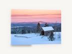 Pink Dawn Covered Bridge, snowy covered bridge dawn photograph, landscape canvas wall art print ready to hang