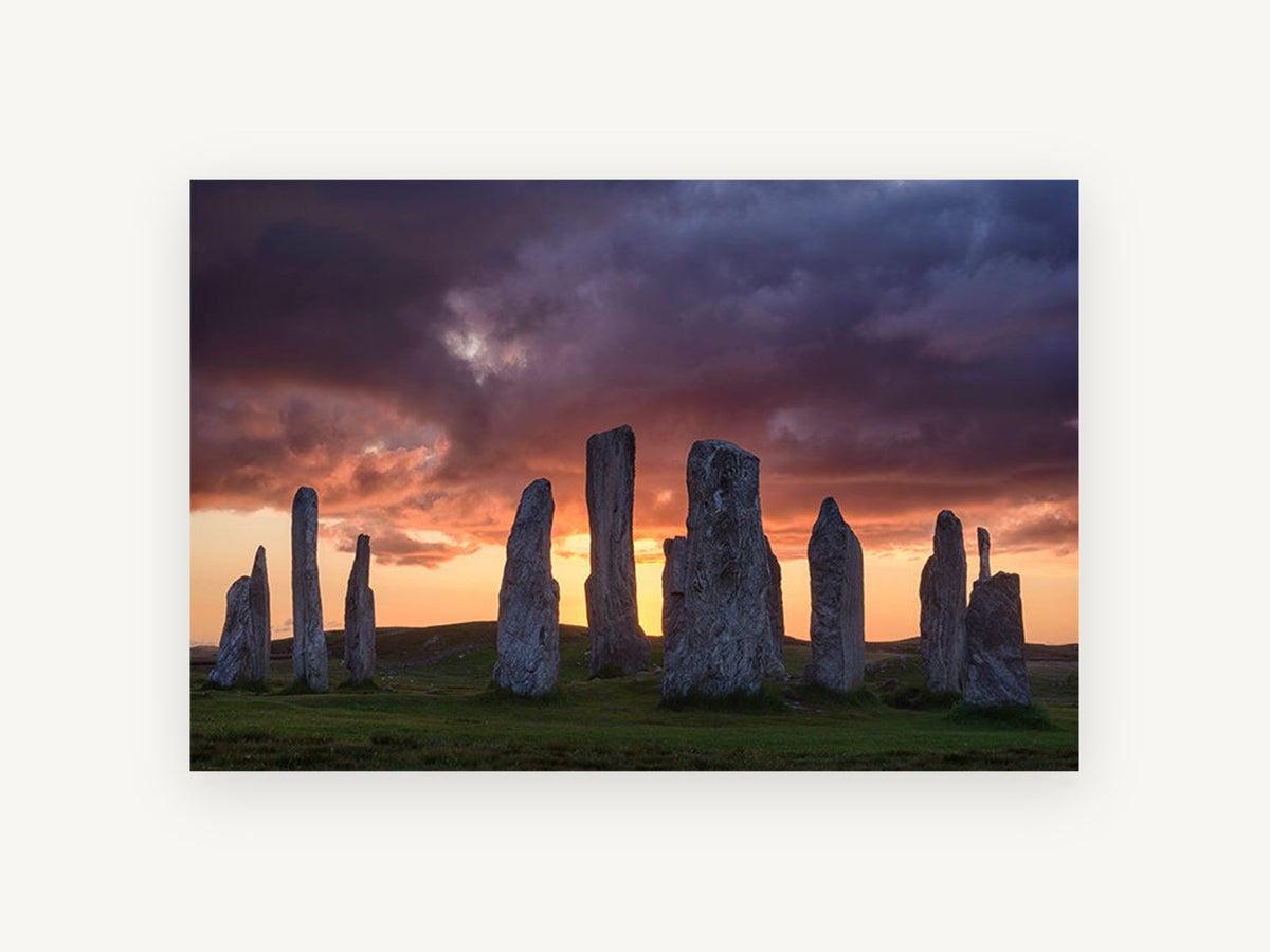Standing Stones Dusk, standing stones sunset photograph, landscape canvas wall art print, front view
