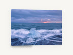 Ice in the Surf, ice chunk surf beach photograph, coastal canvas wall art print ready to hang