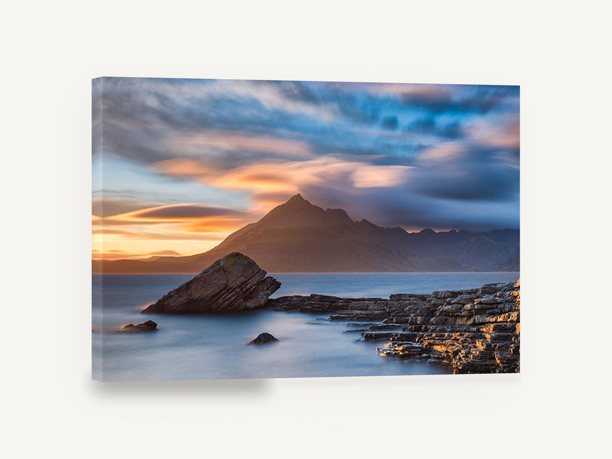 Elgol Dusk Mountain, elgol sunset mountain seascape photograph, coastal canvas wall art print ready to hang