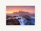 Lighthouse Dawn Tide, coastal canvas wall art print, front view