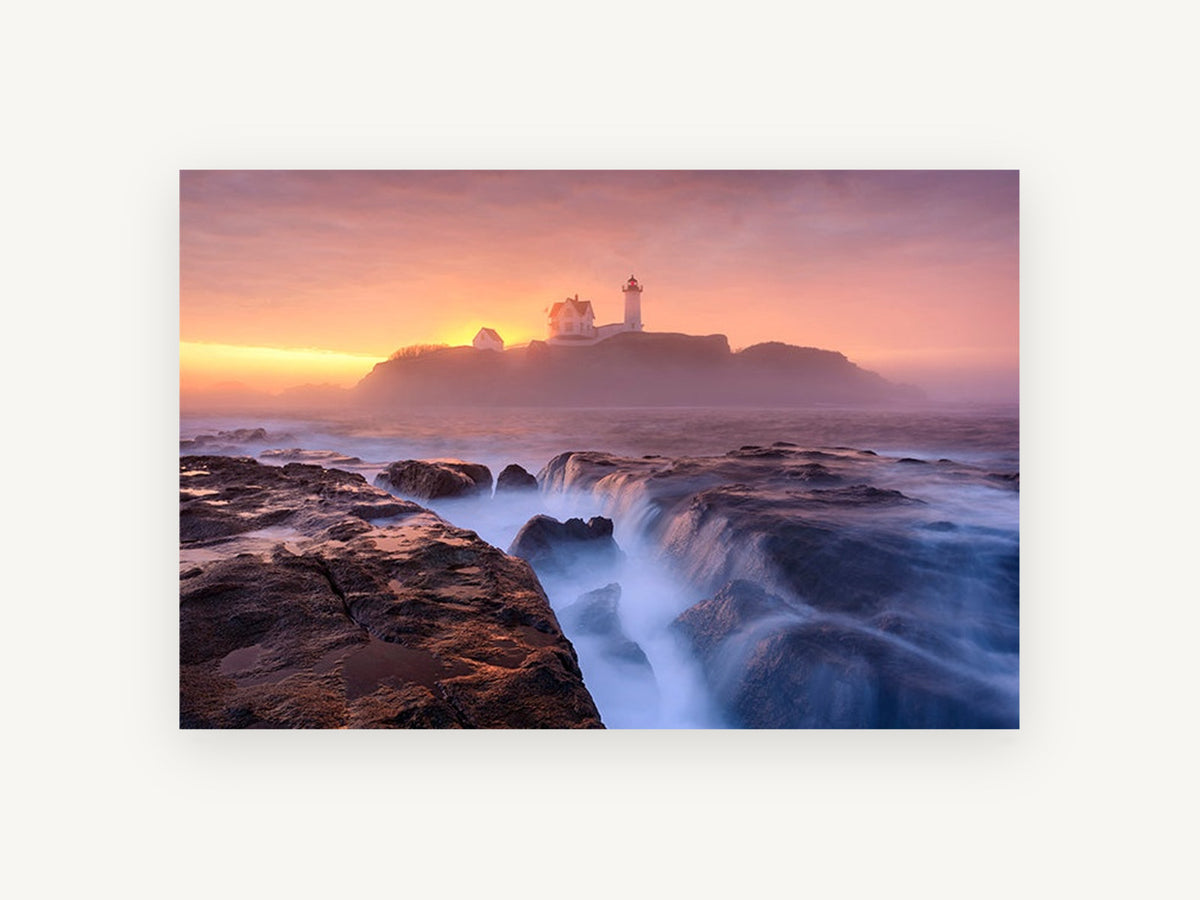 Lighthouse Dawn Tide, coastal canvas wall art print, front view