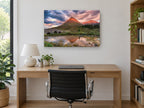 Glowing Peak Reflection landscape canvas print on the wall of a study