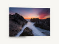 Granite Channel Dusk, sunset rocky coast long exposure photograph, coastal canvas wall art print ready to hang