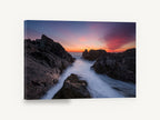 Granite Channel Dusk, sunset rocky coast long exposure photograph, coastal canvas wall art print ready to hang