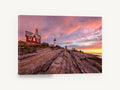 Lighthouse Granite Dawn, lighthouse sunset rocky coast photograph, coastal canvas wall art print ready to hang
