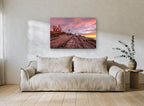 Lighthouse Granite Dawn coastal canvas print on the wall of a living room