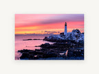 Lighthouse Dawn Glow, coastal canvas wall art print, front view