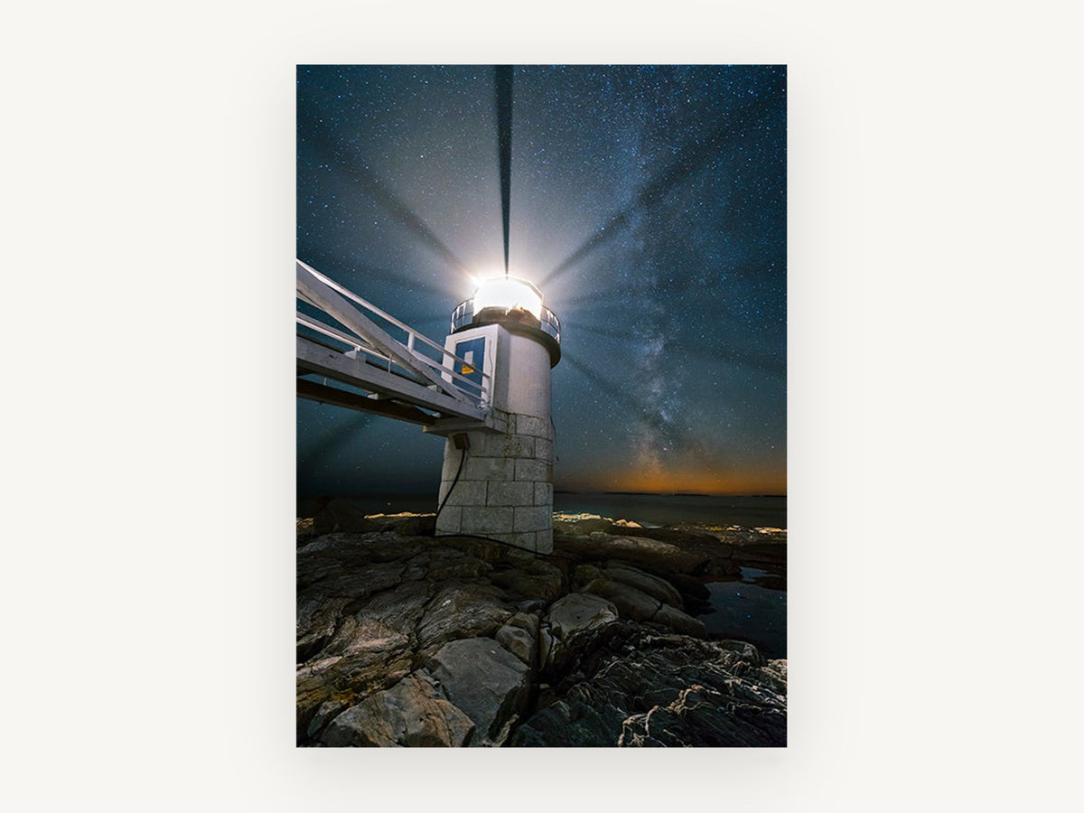 Lighthouse Under Milky Way, coastal canvas wall art print, front view