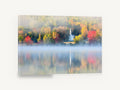 Autumn Chapel Mist, autumn church lake mist photograph, landscape canvas wall art print ready to hang
