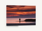 Couple at Dusk Shore, couple silhouette beach sunset photograph, coastal canvas wall art print ready to hang