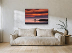 Couple at Dusk Shore coastal canvas print on the wall of a living room