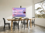 Pink Fjord Dawn landscape canvas print on the wall of a dining room