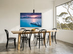 Turquoise Dawn Lake landscape canvas print on the wall of a dining room