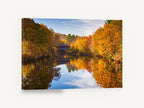 Autumn Bridge Mirror, autumn covered bridge river photograph, landscape canvas wall art print ready to hang