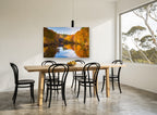Autumn Bridge Mirror landscape canvas print on the wall of a dining room