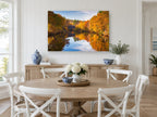 Autumn Bridge Mirror landscape canvas print on the wall of a Hamptons dining room