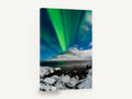 Green Aurora Over Snowy Peak, northern lights over snowy mountain photograph, coastal canvas wall art print ready to hang