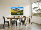 White Horse Below Peak landscape canvas print on the wall of a dining room