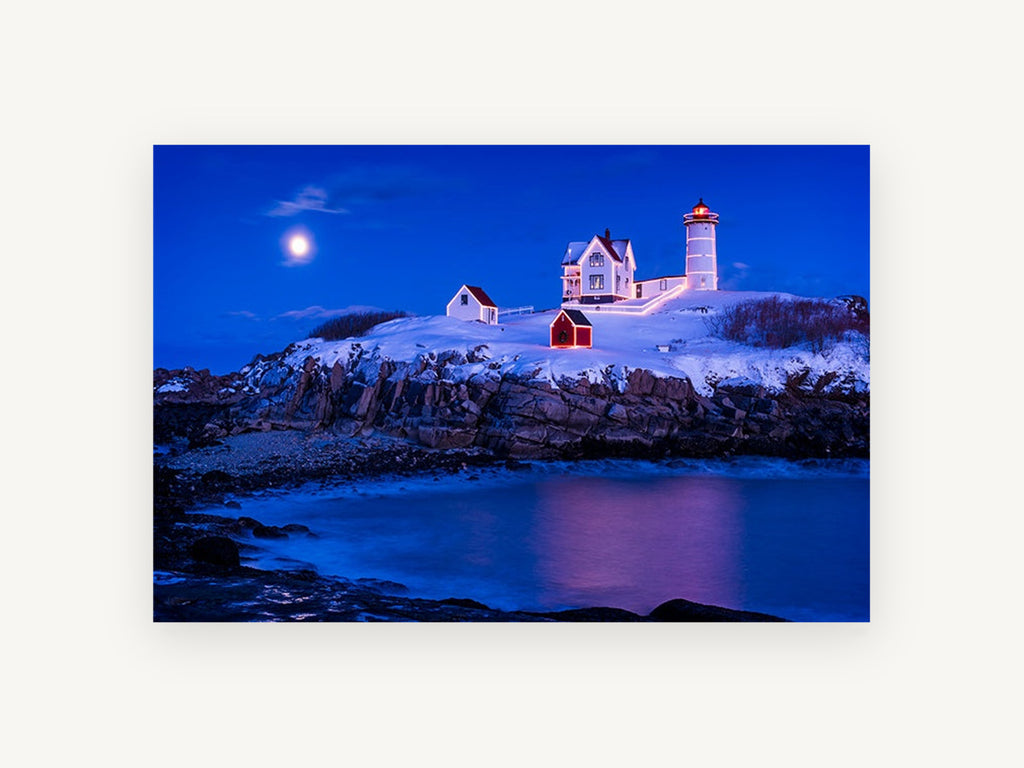 Nubble Winter Night, coastal canvas wall art print, front view