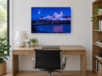 Nubble Winter Night coastal canvas print on the wall of a study