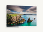 Mangersta Sea Stacks, turquoise sea cliffs coastal photograph, coastal canvas wall art print ready to hang
