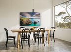 Mangersta Sea Stacks coastal canvas print on the wall of a dining room