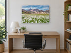 Cotton Grass Highlands floral canvas print on the wall of a study