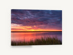 Marsh Afterglow, purple sunset marsh water photograph, landscape canvas wall art print ready to hang