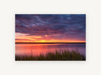 Marsh Afterglow, purple sunset marsh water photograph, landscape canvas wall art print, front view