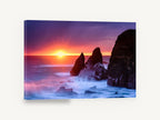 Sunset Sea Stacks, sunset sea stacks seascape photograph, coastal canvas wall art print ready to hang