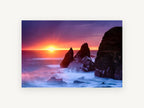 Sunset Sea Stacks, coastal canvas wall art print, front view