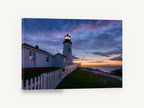 Faithful Sentry at Dusk, lighthouse at sunset photograph, coastal canvas wall art print ready to hang