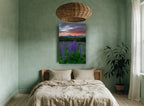 Lupines at Dusk floral canvas print on the wall of a bedroom