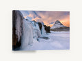 Frozen Falls Dusk, frozen waterfall snowy peak photograph, landscape canvas wall art print ready to hang