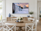 Frozen Falls Dusk landscape canvas print on the wall of a Hamptons dining room