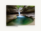 Emerald Rock Pool, waterfall into emerald rock pool photograph, landscape canvas wall art print ready to hang