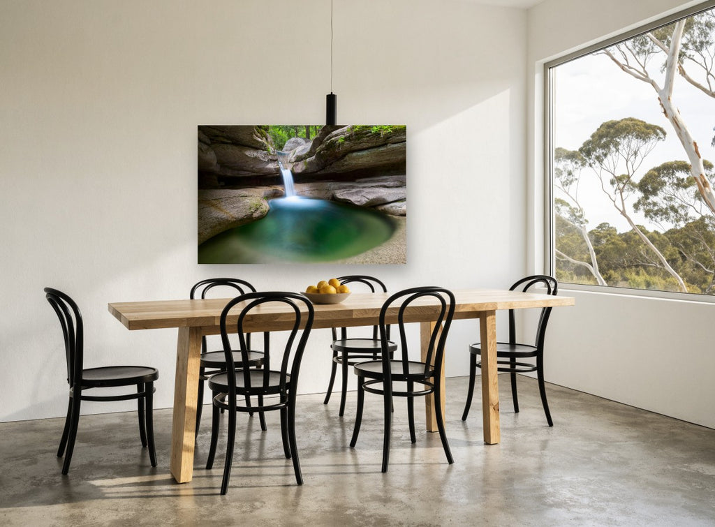 Emerald Rock Pool landscape canvas print on the wall of a dining room