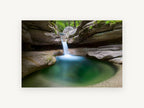 Emerald Rock Pool, waterfall into emerald rock pool photograph, landscape canvas wall art print, front view