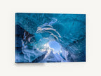Glacier Ice Cave, blue glacier ice cave photograph, landscape canvas wall art print ready to hang