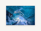 Glacier Ice Cave, blue glacier ice cave photograph, landscape canvas wall art print, front view