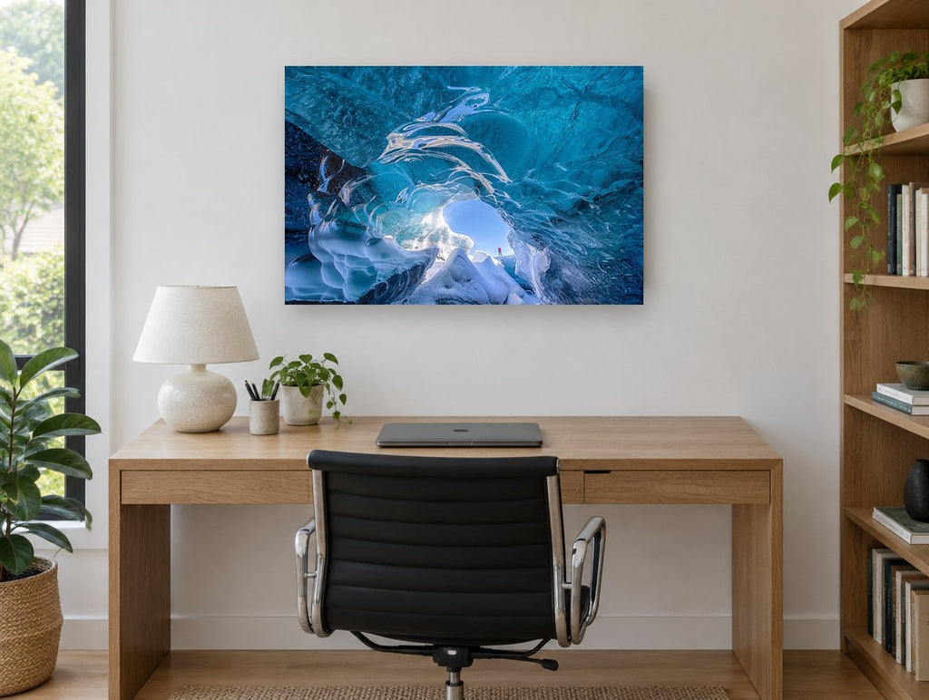 Glacier Ice Cave landscape canvas print on the wall of a study