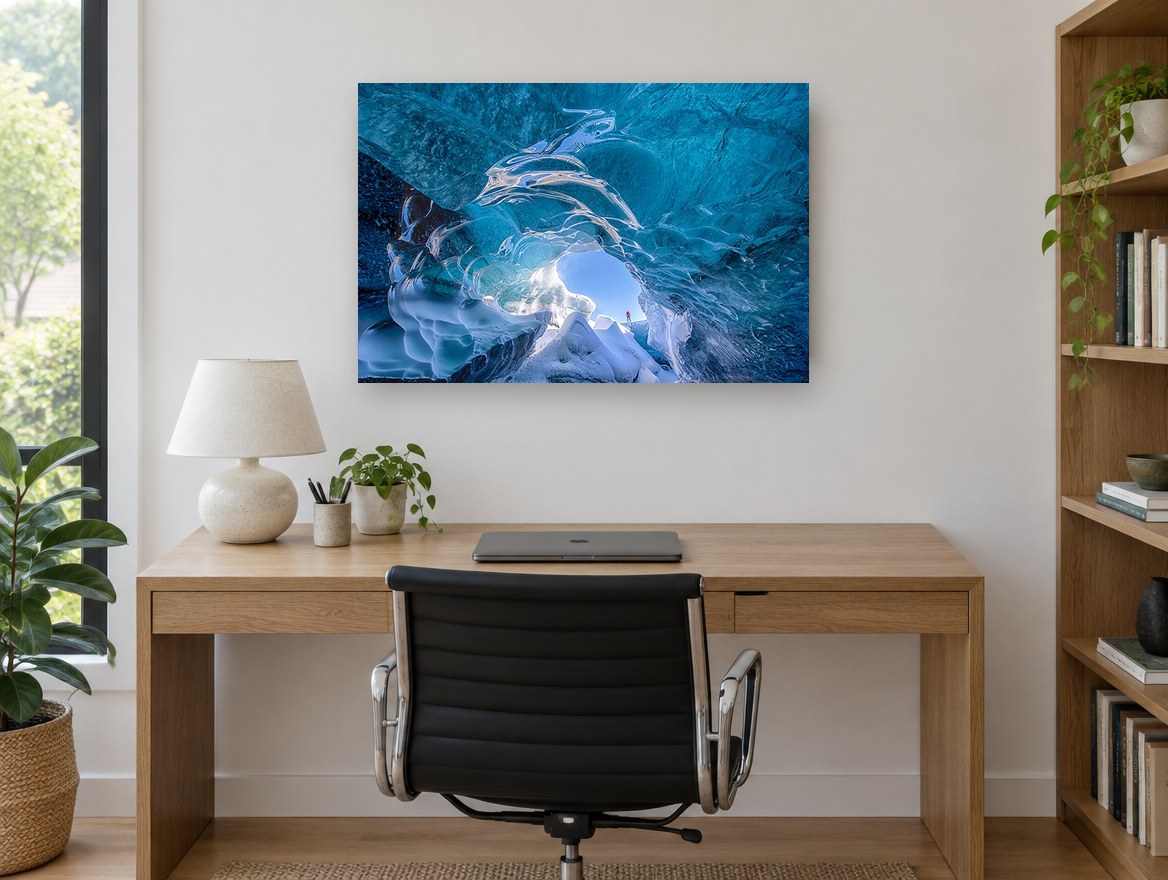 Glacier Ice Cave landscape canvas print on the wall of a study