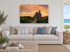 Lighthouse At Dusk landscape canvas print on the wall of a beach house living room
