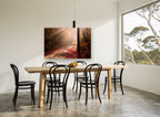 Autumn Light Rays landscape canvas print on the wall of a dining room
