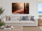 Autumn Light Rays landscape canvas print on the wall of a beach house living room